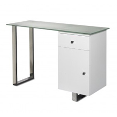 Nail desk in white 2 PAC finish and stainless steel legs - #ELITWHT