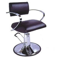 Black Hydraulic Styling Chair with metal chrome finish.