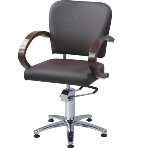 Black Hydraulic Styling Chair with metal chrome finish.